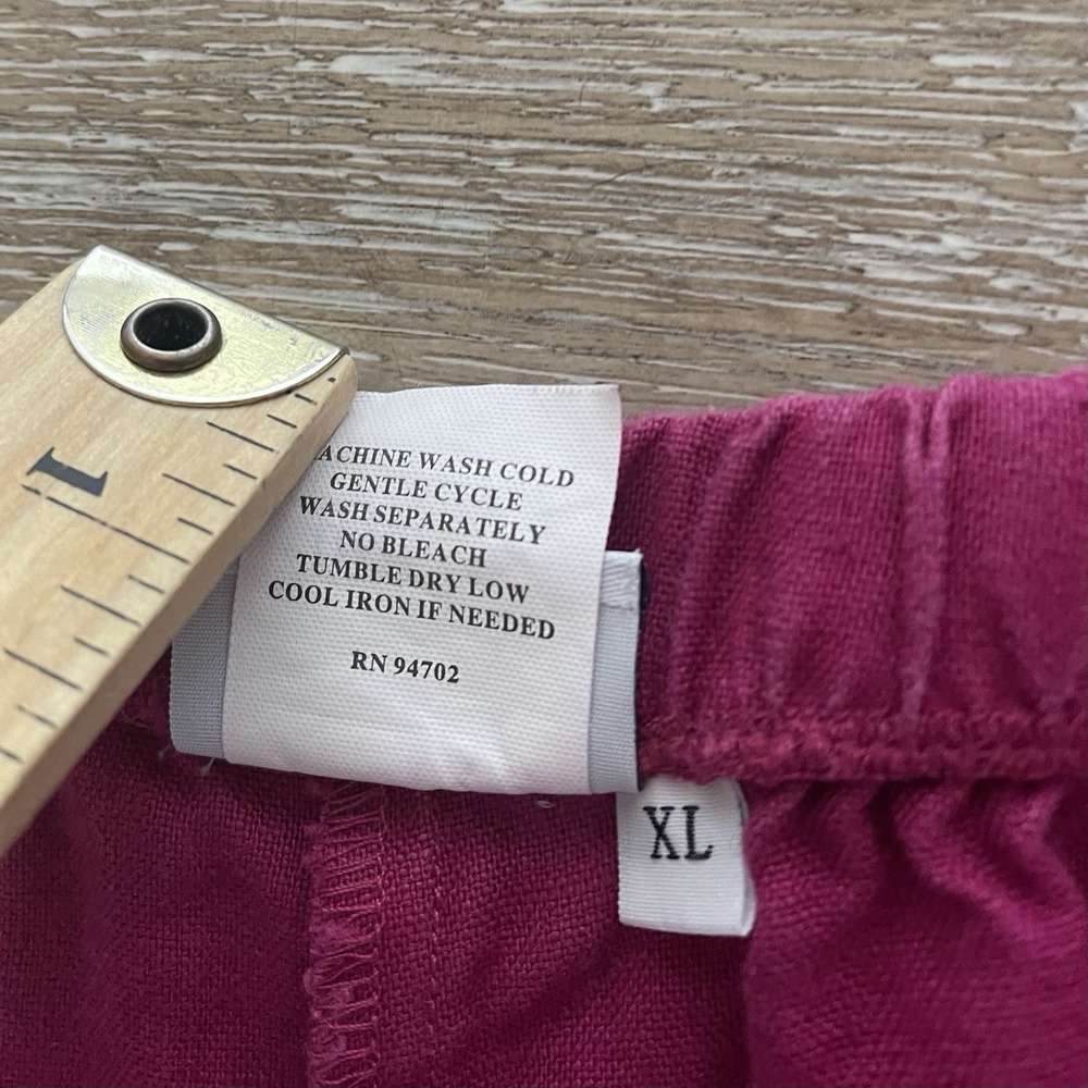Hot Cotton Magenta Linen Pants XL Straight Leg Pull-On Elastic Waist - Picture 6 of 7